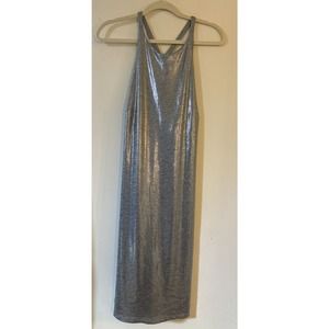 White House Black Market Silver Metallic Halter Mini Dress Sz. L